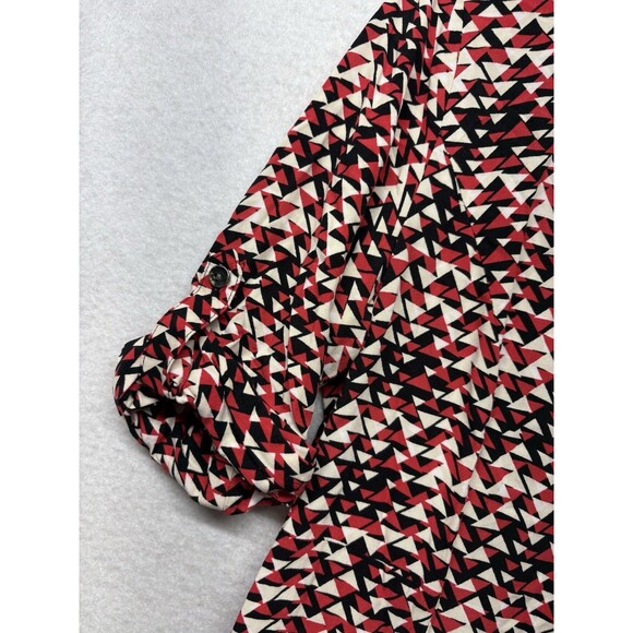 J Jill Shirt Dress 8 Petite Knee Length Red Black Button Up Roll Tab Career - Picture 4 of 5